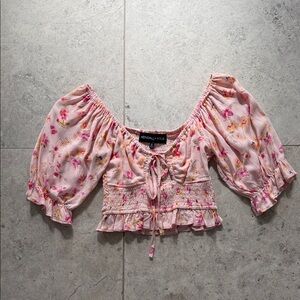 Kendall & Kylie Pink Floral Smocked Blouse